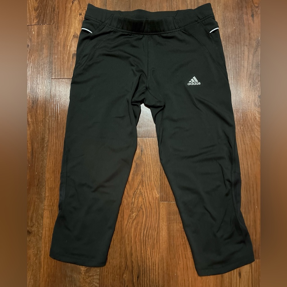 adidas Black Workout Pants with White Drawstring